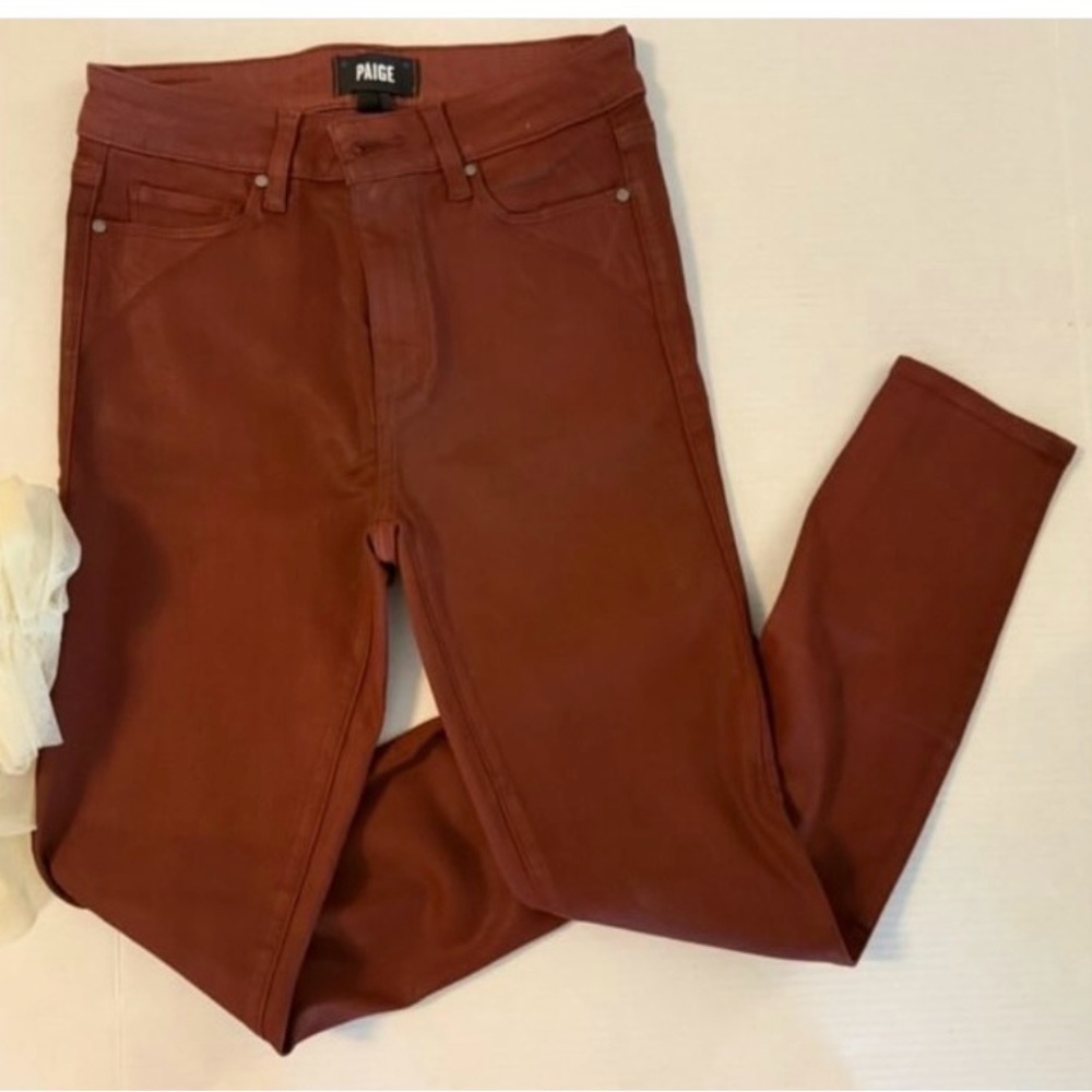 PAIGE Women's Coated Skinny Jeans in Chestnut Sz 28 Like New